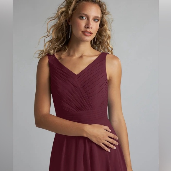 Azazie Grace Cabernet A-Line Pleated Chiffon Dress Tank Style Pleats Size A0 - Picture 4 of 15